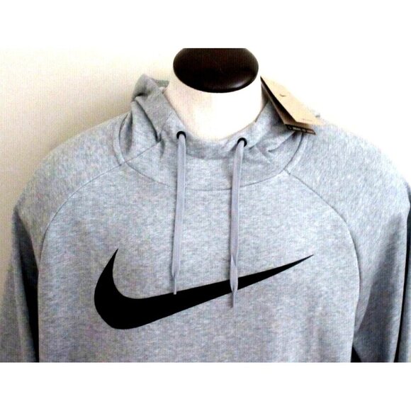 Nike Men's DRI-FIT Swoosh Graphic Fitness PO Hoodie Sweatshirt Grey Black NWT - Picture 2 of 5